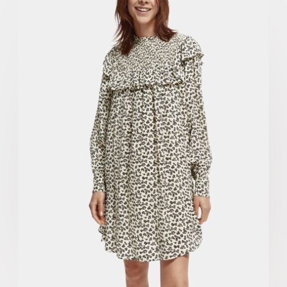 NWT Scotch and Soda short flowy dress with smock and frill detail - Picture 1 of 11